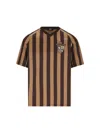 Fendi Striped Crew Neck Short Sleeve T-shirt In Tobacco/brown
