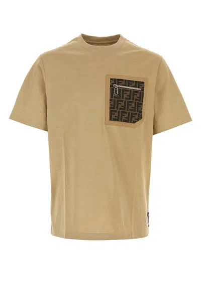 Fendi T-shirt In Beige O Tan