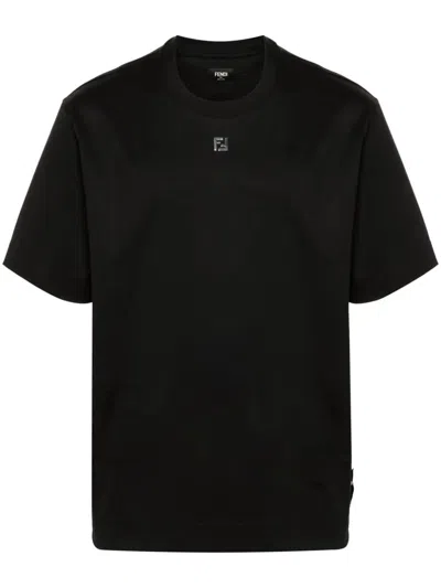 Fendi Ff-plaque Cotton T-shirt In Black