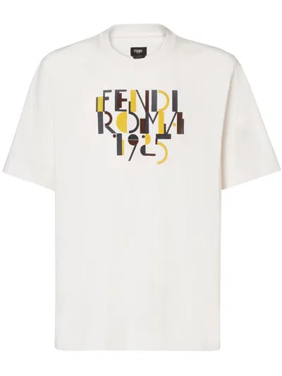 Fendi Roma 1925 Print Cotton T-shirt Clothing In White