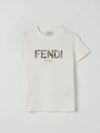 Fendi Kids' T-shirt  Kinder Farbe Weiss In Brown