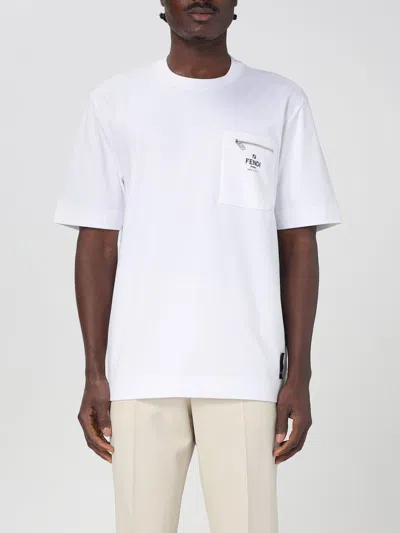 Fendi Men White Crewneck T-shirt With Log Print On The Front In Cotton Man