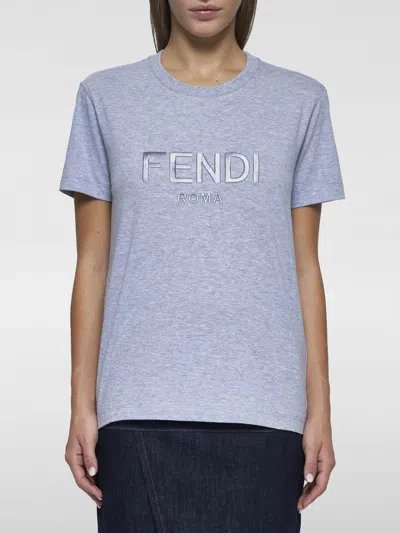 Fendi Embroidered-logo T-shirt In Gray