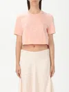 Fendi Women Pink T-shirt With Cropped Design And Raised Logo On The Front In Cotton Woman In Neutral