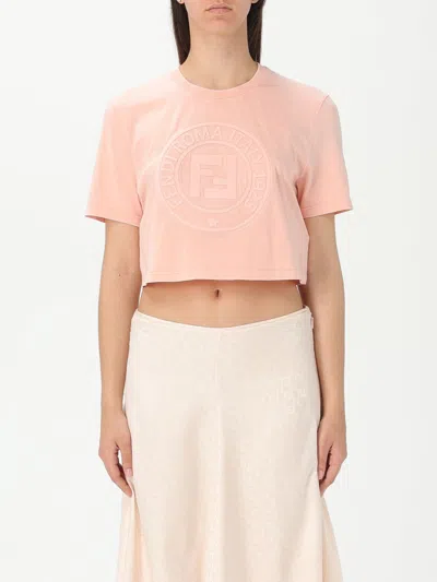 Fendi Women Pink T-shirt With Cropped Design And Raised Logo On The Front In Cotton Woman
