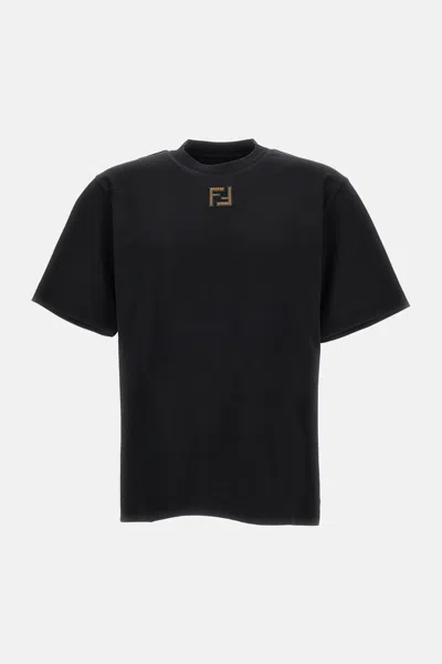 Fendi Corduroy Micro Ff Motif Cotton T-shirt In Black
