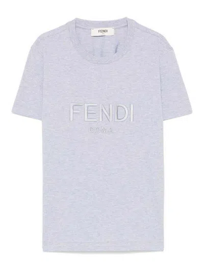 Fendi Embroidered-logo T-shirt In Gray