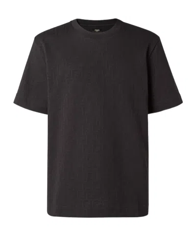 FENDI T-SHIRT IN BLACK PIQUÉ FF JACQUARD