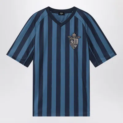 FENDI FENDI T-SHIRT IN BLUE STRIPED PEQUIN FABRIC. MEN