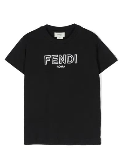 Fendi Kids' T-shirt In Rwk Black White