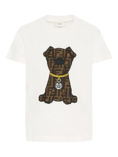Fendi T Shirt With "dog" Logo In White
