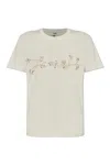 Fendi T-shirt With Shimmering Appliqués In Neutral