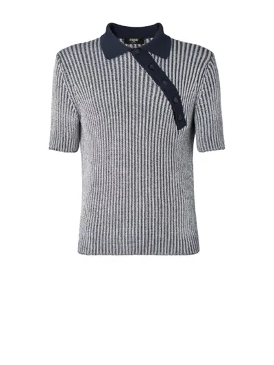 Fendi Polo In Misto Viscosa Stretch Ricamata  Uomo In Stripped