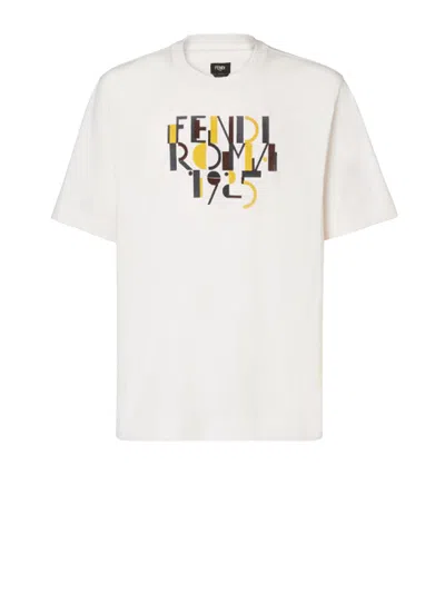 Fendi Roma 1925 Print Cotton T-shirt Clothing In White