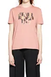 Fendi Pink Cotton T-shirt With Logo Print Women In Pink