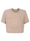Fendi Beige Washed-out Cropped T-shirt With Logo In Neutral