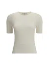 Fendi Ribbed Cotton T-shirt With Subtle Logo Detail In White