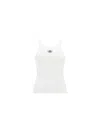 Fendi Women White Ribbed Tank Top With Contrasting Logo Embroidery In Stretch Cotton Woman In White