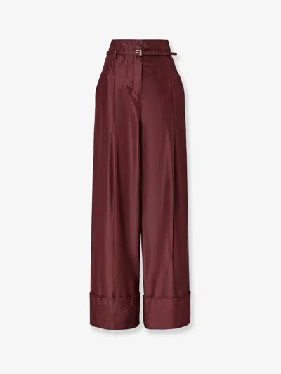 Fendi Taffeta Logo Plaque Wide-leg Trousers In Red