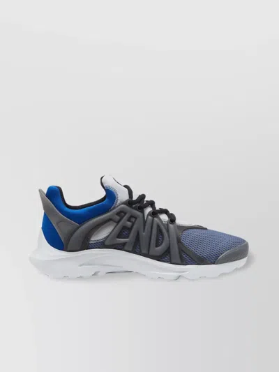 Fendi Multicolor Mesh And Rubber Tag Sneakers In Blue