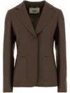 Fendi Dark Green Wool And Mohair Blazer In Brown