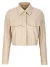 Fendi Collared Structured Cropped Jacket Detail In Beige