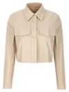 Fendi Collared Structured Cropped Jacket Detail In Beige