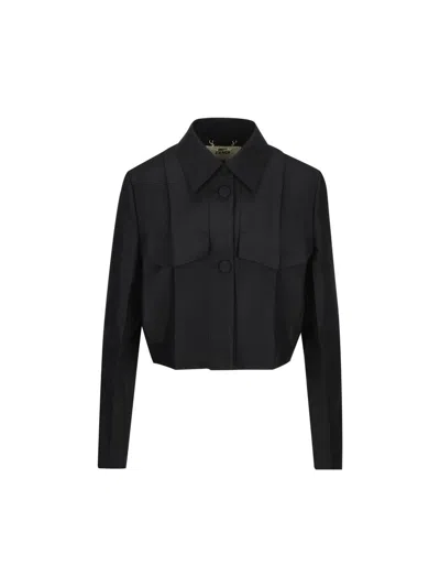Fendi Tailored Cropped Boxy Jacket In Black