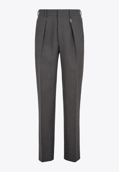 Fendi Tailored Pleated Wool Pants In Gray