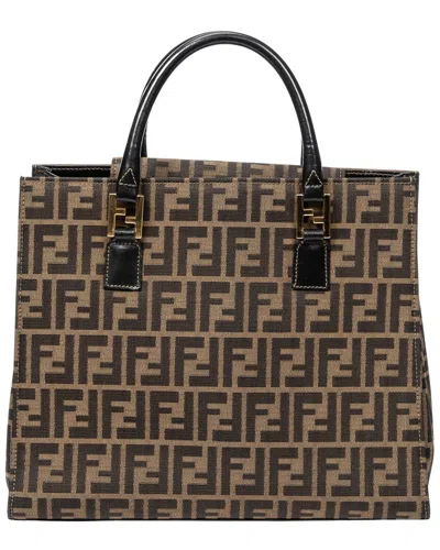 Fendi Tan & Dark Brown Zucca Canvas Square Tote (authentic Pre-loved)
