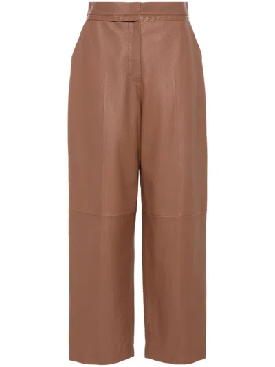 FENDI FENDI TAN COLOURED LEATHER TROUSERS
