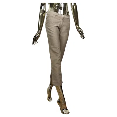 Pre-owned Fendi Tan Monogram Straight Cropped Pants In Brown