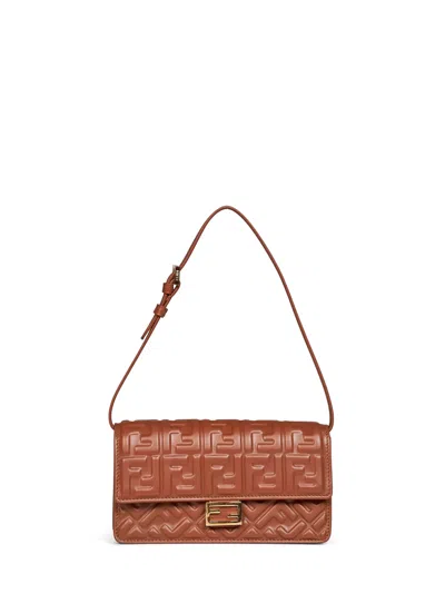 Fendi Tan Wallet On Chain Baguette Minibag In Brown