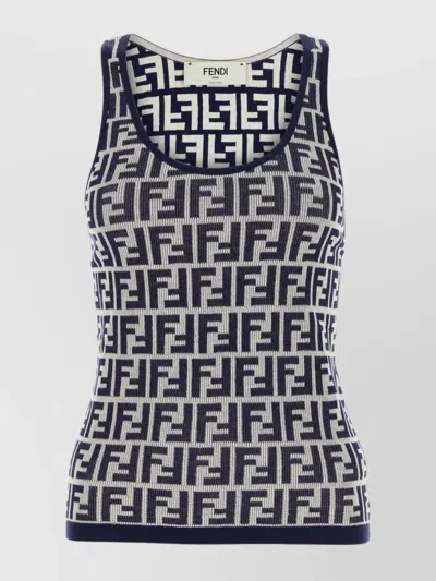 Fendi Tank Top Embroidered Stretch Cotton In Blue