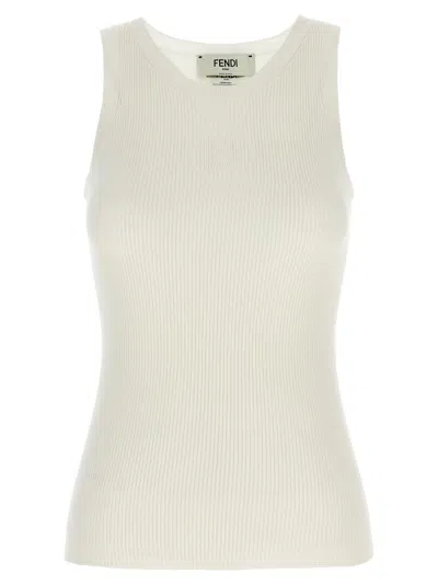Fendi Top In Misto Seta Avorio Donna In Neutral