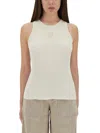Fendi Fitted Ribbed Cotton Tank Top In White