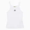 Fendi Women White Ribbed Tank Top With Contrasting Logo Embroidery In Stretch Cotton Woman In White