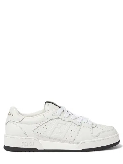 Fendi Tape Ribbon Leather Sneakers For Women With Embossed Ff Logo In White