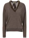 Fendi Wool And Silk V-neck Jumper Clothing In Taupe