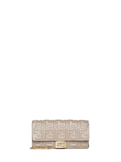 Fendi Taupe Nappa Leather Wallet In Gray
