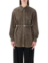 Fendi Taupe Suede Overshirt With Belt In Gray