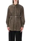 Fendi Taupe Suede Overshirt With Belt In Brown
