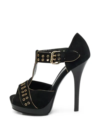 Pre-owned Fendi T-bar Platform Sandals In Black