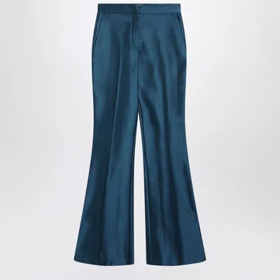 Fendi Teal Blue Duchess Satin Trousers