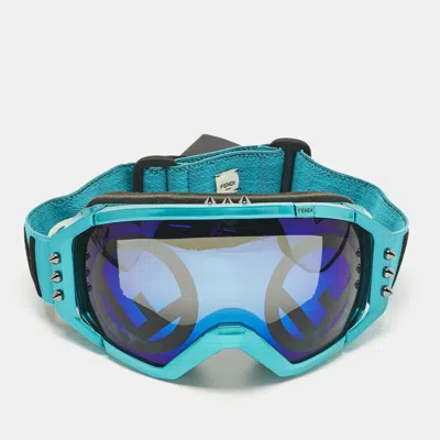Pre-owned Fendi Teal Green/black Fah029 Studded Ski Goggles