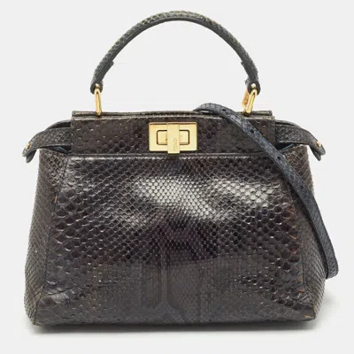 Pre-owned Fendi Teal Python Mini Peekaboo Top Handle Bag In Blue