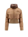 Fendi Women Cropped Down Jacket With Shearling Lining In Brown