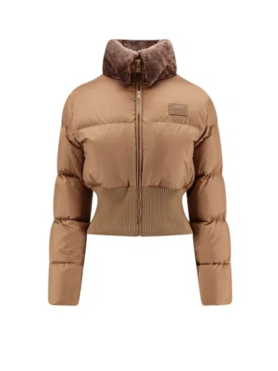 FENDI TECHNICAL FABRIC AND SHEARLING DOWN JACKET