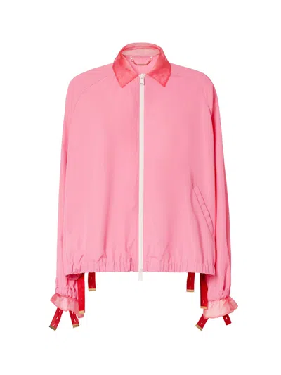 Fendi Women Pink Bomber Jacket With Classic Collar In Tech Fabric Woman