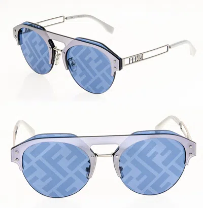 Pre-owned Fendi Technicolour 40027 Silver Blue Mirror Print Futuristic Sunglass Fe40027u